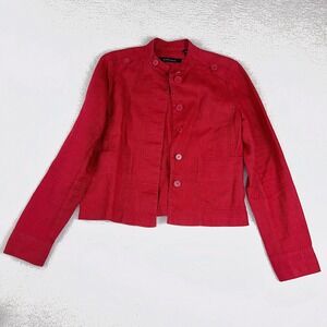 City Unlimited Jacket Womens 4 Red Linen Button Front Mandarin Collar Pockets